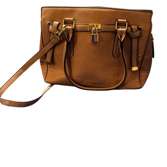 Adrienne Vittadini Tan Front-Lock Leather Shoulder Bag / Crossbody – Large - Picture 5 of 7
